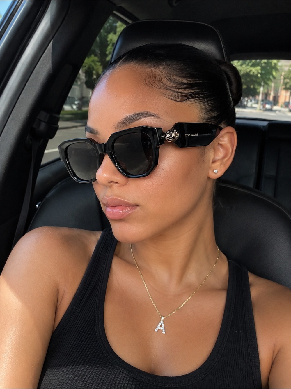 Bulgari Glossy Black Oversized Women's Sunglasses